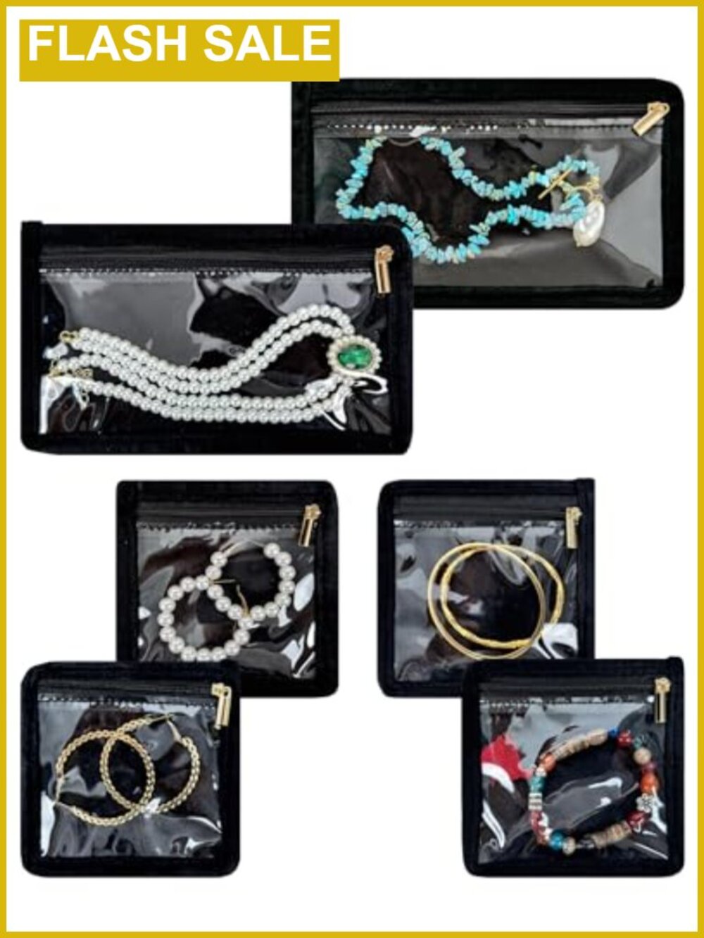 Velvet Travel Jewelry Organizer Pouch Set of 6 Double-Sided Zippered Bags